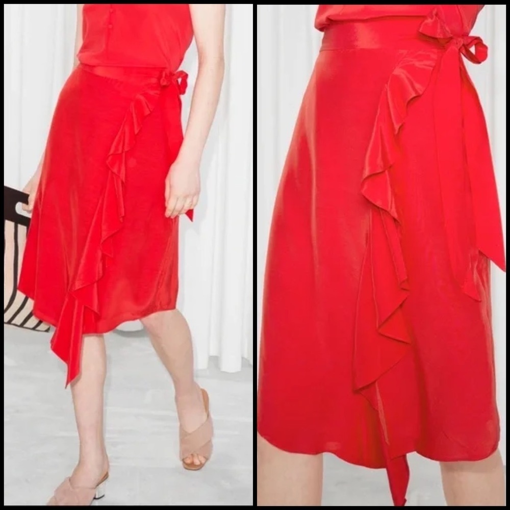 & Other Stories Paris Cherry Red Boho Ruffle Wrap Size 2